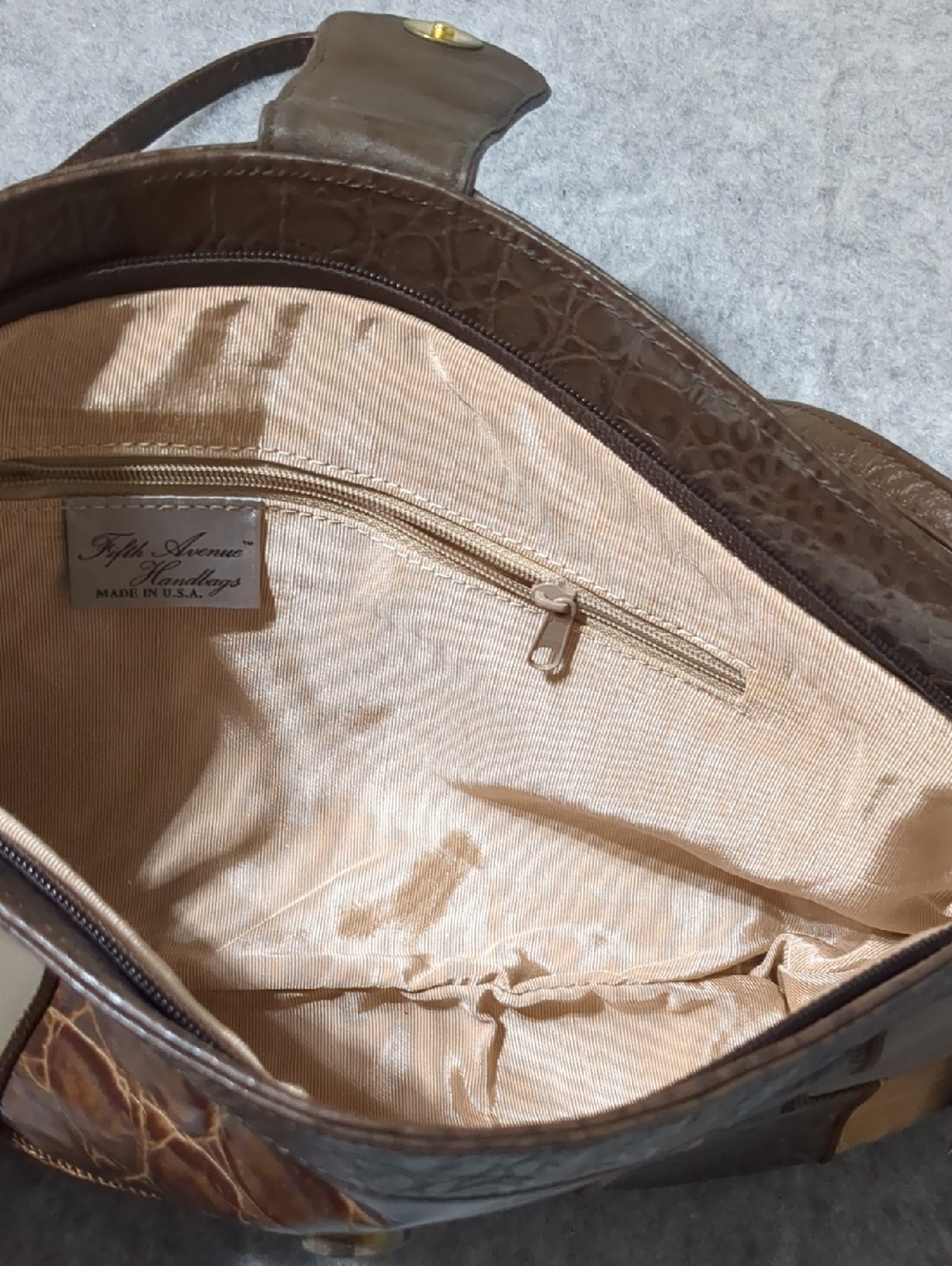 Vintage Fifth Avenue by Diran saks Patchwork Leather Shoulder Bag Brown NWT - Picture 5 of 13
